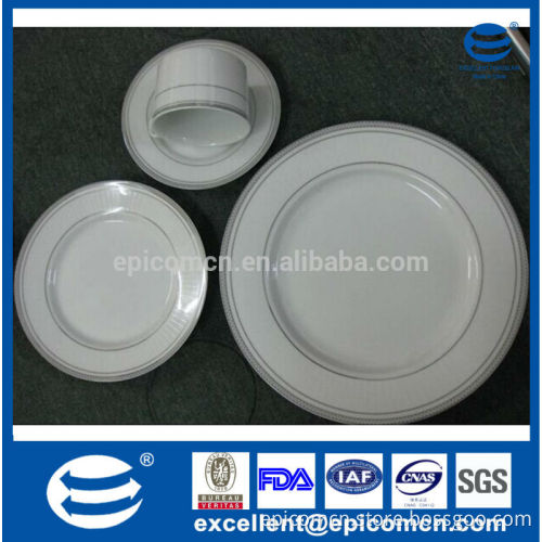 2014 great quality stock of 41pcs ceramic dinnerware with royal silver edge decor